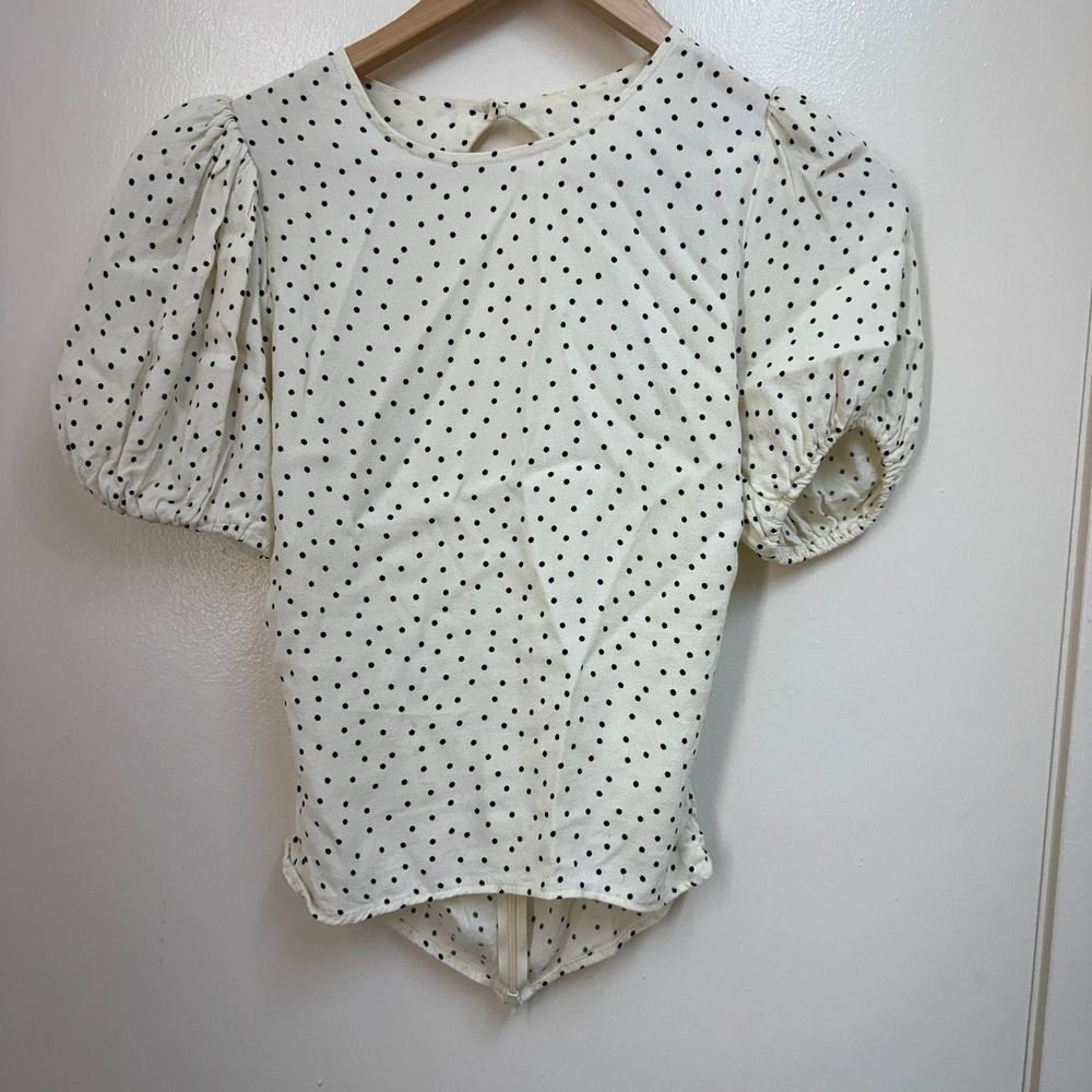 REFORMATION Polka Dot Top Women 2 Puff Sleeve Keyhole Back Coquette Feminine